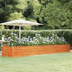 Upphöjd odlingslåda i rosttrögt stål - Långvarig och hållbar | Storlek: 400x80x45 cm | Färg: Brunt