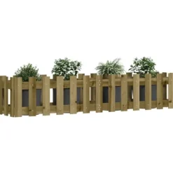 Upphöjd odlingslåda med staket-design i impregnerad furu | Storlek: 150x30x30 cm | Färg: Natur
