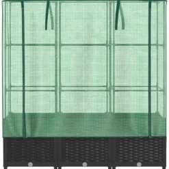Upphöjd odlingslåda med växthusöverdrag i rottinglook | Storlek: 120x40x138 cm