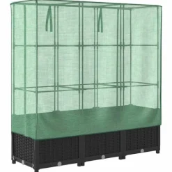 Upphöjd odlingslåda med växthusöverdrag i rottinglook | Storlek: 120x40x138 cm