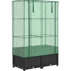 Upphöjd odlingslåda med växthusöverdrag i rottinglook | Storlek: 80x40x138 cm
