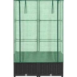 Upphöjd odlingslåda med växthusöverdrag i rottinglook | Storlek: 80x40x138 cm