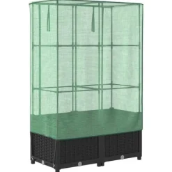 Upphöjd odlingslåda med växthusöverdrag i rottinglook | Storlek: 80x40x138 cm