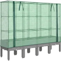 Upphöjd odlingslåda med växthusöverdrag i rottinglook | Storlek: 160x40x140 cm