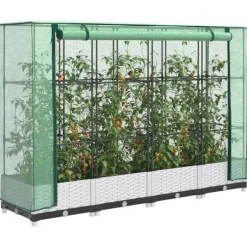 Upphöjd odlingslåda med växthusöverdrag - Rottinglook | Storlek: 160x40x123 cm