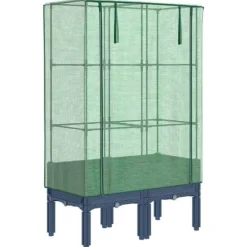 Upphöjd odlingslåda med växthusöverdrag i rottinglook | Storlek: 80x40x140 cm