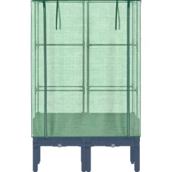 Upphöjd odlingslåda med växthusöverdrag i rottinglook | Storlek: 80x40x140 cm