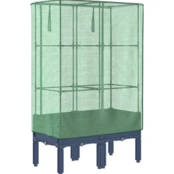 Upphöjd odlingslåda med växthusöverdrag i rottinglook | Storlek: 80x40x140 cm