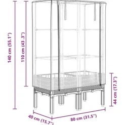 Upphöjd odlingslåda med växthusöverdrag i rottinglook | Storlek: 80x40x140 cm