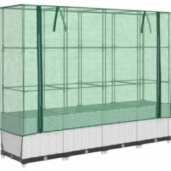 Upphöjd odlingslåda med växthusöverdrag i rottinglook | Storlek: 160x40x138 cm