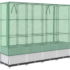 Upphöjd odlingslåda med växthusöverdrag i rottinglook | Storlek: 160x40x138 cm