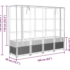 Upphöjd odlingslåda med växthusöverdrag i rottinglook | Storlek: 160x40x138 cm