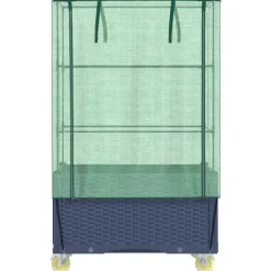 Upphöjd odlingslåda med växthusöverdrag och hjul - Rottinglook | Storlek: 80x50x182 cm