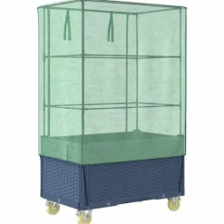 Upphöjd odlingslåda med växthusöverdrag och hjul - Rottinglook | Storlek: 80x50x182 cm