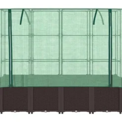 Upphöjd odlingslåda med växthusöverdrag i rottinglook | Storlek: 160x40x153 cm