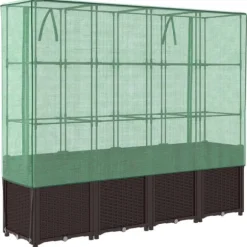 Upphöjd odlingslåda med växthusöverdrag i rottinglook | Storlek: 160x40x153 cm