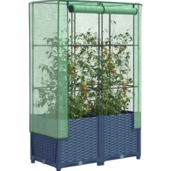 Upphöjd odlingslåda med växthusöverdrag i rottinglook | Storlek: 80x40x138 cm