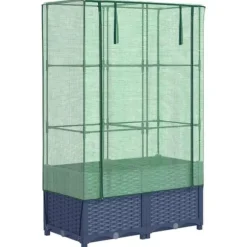 Upphöjd odlingslåda med växthusöverdrag i rottinglook | Storlek: 80x40x138 cm