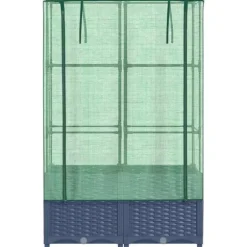 Upphöjd odlingslåda med växthusöverdrag i rottinglook | Storlek: 80x40x138 cm