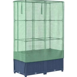 Upphöjd odlingslåda med växthusöverdrag i rottinglook | Storlek: 80x40x138 cm