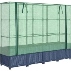 Upphöjd odlingslåda med växthusöverdrag - Rottinglook | Storlek: 160x40x138 cm