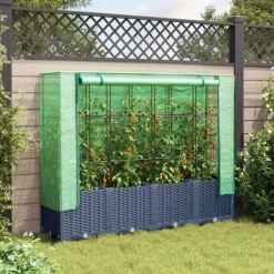 Upphöjd odlingslåda med växthusöverdrag - Rottinglook | Storlek: 160x40x138 cm