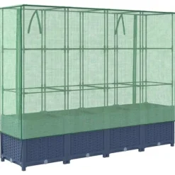 Upphöjd odlingslåda med växthusöverdrag - Rottinglook | Storlek: 160x40x138 cm