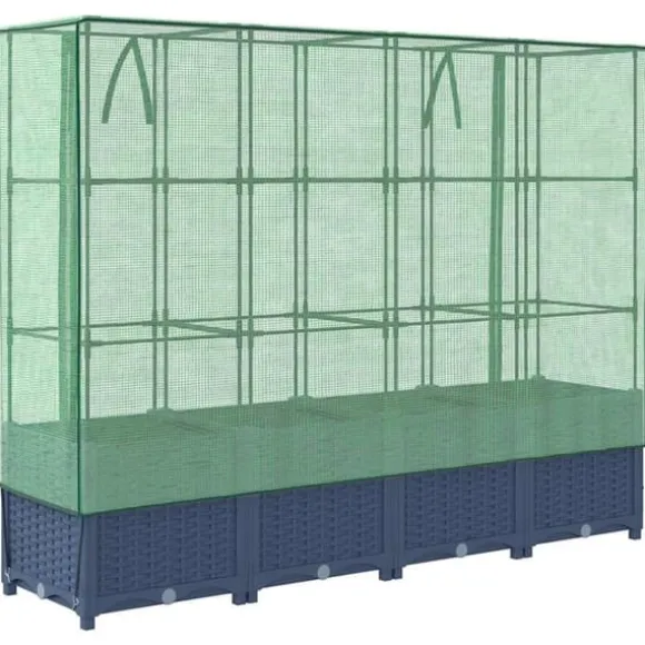 Upphöjd odlingslåda med växthusöverdrag - Rottinglook | Storlek: 160x40x138 cm