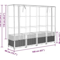 Upphöjd odlingslåda med växthusöverdrag - Rottinglook | Storlek: 160x40x138 cm