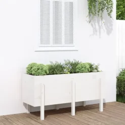 Upphöjd odlingslåda på ben - Massiv furu | Storlek: 121x50x57 cm | Färg: Vit