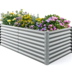 Upphöjd planteringsbädd, 180×91×61 cm, Silver