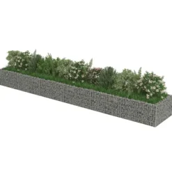 Upphöjd planteringsgabion av galvaniserat stål - Trädgårdsgabion | Storlek: 540x90x50 cm | Färg: Silver