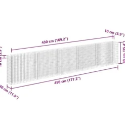 Upphöjd planteringsgabion i galvaniserat stål - Stabil växtbädd | Storlek: 450x30x90 cm