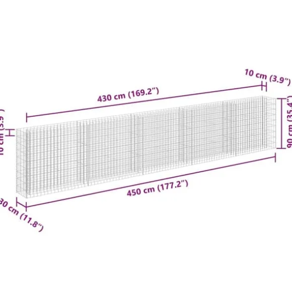 Upphöjd planteringsgabion i galvaniserat stål - Stabil växtbädd | Storlek: 450x30x90 cm