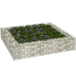 Upphöjd planteringsgabion i galvaniserat stål 100x100x20 cm | Färg: Silver | Storlek: 100x100x20 cm