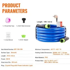 Uppvärmd vattenslang för RV 15 fot, -45℉ frostskydd, dricksvatten, hållbar design