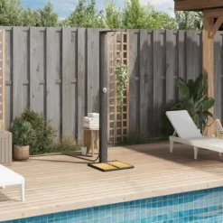 Utedusch i konstrotting med akaciaträ | Färg: Svart | Storlek: 50x55x224 cm