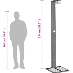 Utedusch i konstrotting med akaciaträ | Färg: Svart | Storlek: 50x55x224 cm