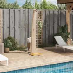 Utedusch i konstrotting med akaciaträ - Trendig trädgårdsdusch | Färg: Beige | Storlek: 55x60x224 cm