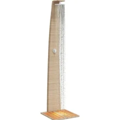 Utedusch i konstrotting med akaciaträ - Trendig trädgårdsdusch | Färg: Beige | Storlek: 55x60x224 cm