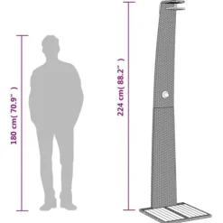 Utedusch i konstrotting med akaciaträ - Trendig trädgårdsdusch | Färg: Beige | Storlek: 55x60x224 cm