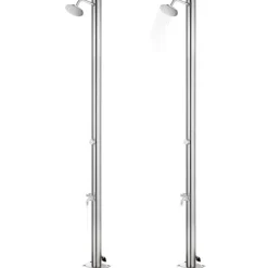 Utedusch med huvuddusch och fotkran - Rostfritt stål | Höjd: 215 cm