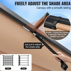 Utfällbar pergola 10'x10' med solskyddstak i aluminium, beige, hållbar, enkel installation, perfekt för trädgård och uteplats