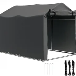 Utomhus förvaringstält - Trädgårdsskjul för verktyg & cyklar - 2,2 x 1,57 x 1,65 m - Vattentätt - UV-skydd - Avtagbar dörr med dragkedja - Grå