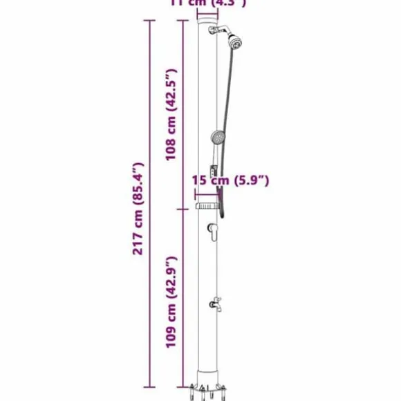 Utomhus solardusch - vidaXL - Svart - PVC och Aluminium - 217 cm - Rotationshuvud - Solenergi