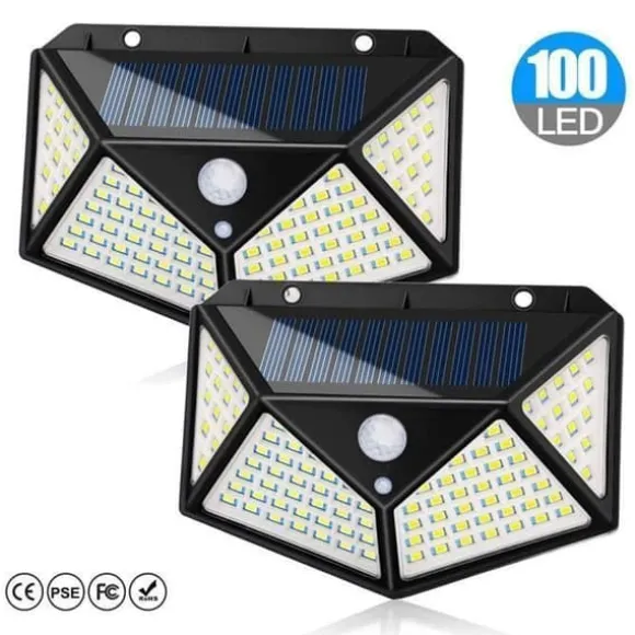Utomhus vattentät solcellslampa 100 LED med rörelsedetektor - Svart - Solenergi - LED - Trädgård