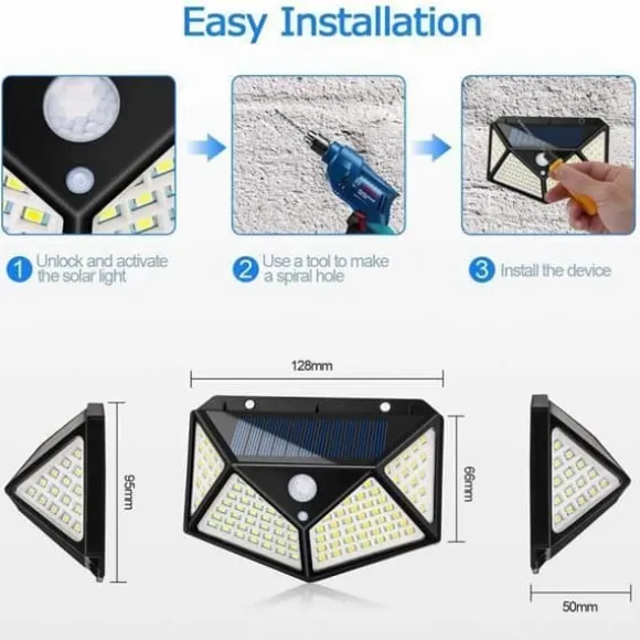 Utomhus vattentät solcellslampa 100 LED med rörelsedetektor - Svart - Solenergi - LED - Trädgård