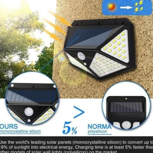 Utomhus vattentät solcellslampa 100 LED med rörelsedetektor - Svart - Solenergi - LED - Trädgård