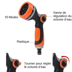 Vattenpistol - 10 bevattningslägen, multifunktionell trädgårdsspruta, lämplig för rengöring av bilar och trädgårdar