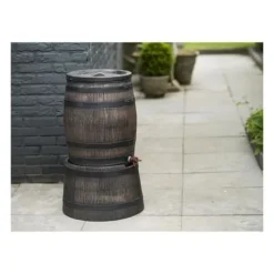 Vattenuppsamlare - NATURE - Regnvattentunna med träutseende - Kapacitet 120L - Brun - 50,5x66 cm